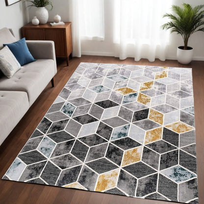 8' X 10' Gray Geometric Power Loom Area Rug
