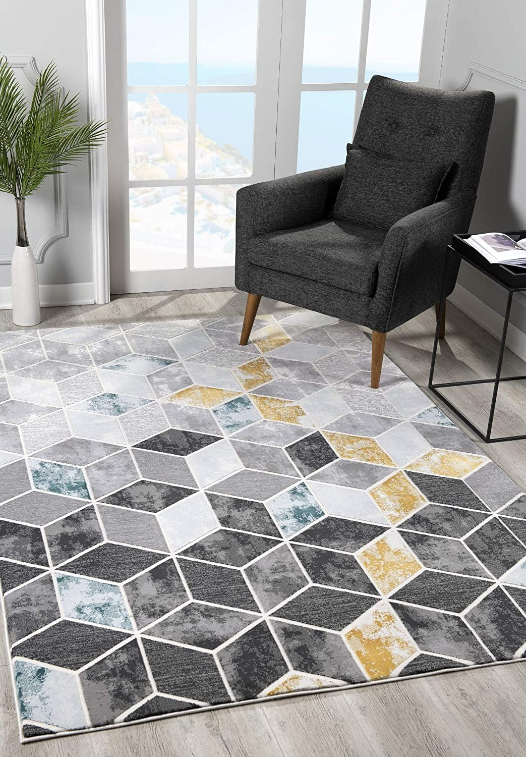 5' X 7' Gray Geometric Power Loom Area Rug