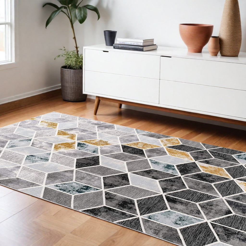 5' X 7' Gray Geometric Power Loom Area Rug