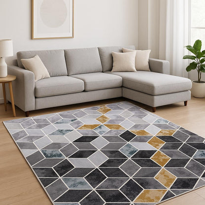 5' X 7' Gray Geometric Power Loom Area Rug