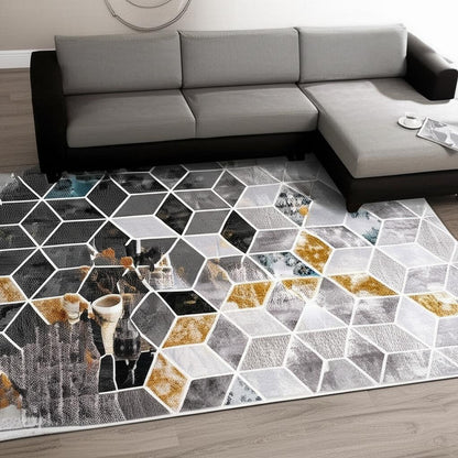5' X 7' Gray Geometric Power Loom Area Rug