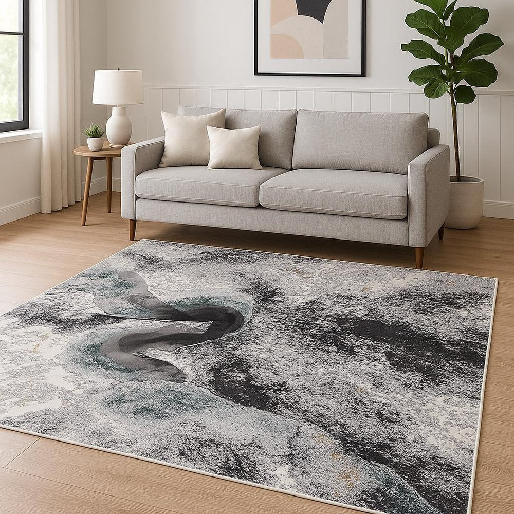 8' X 10' Gray Abstract Power Loom Area Rug