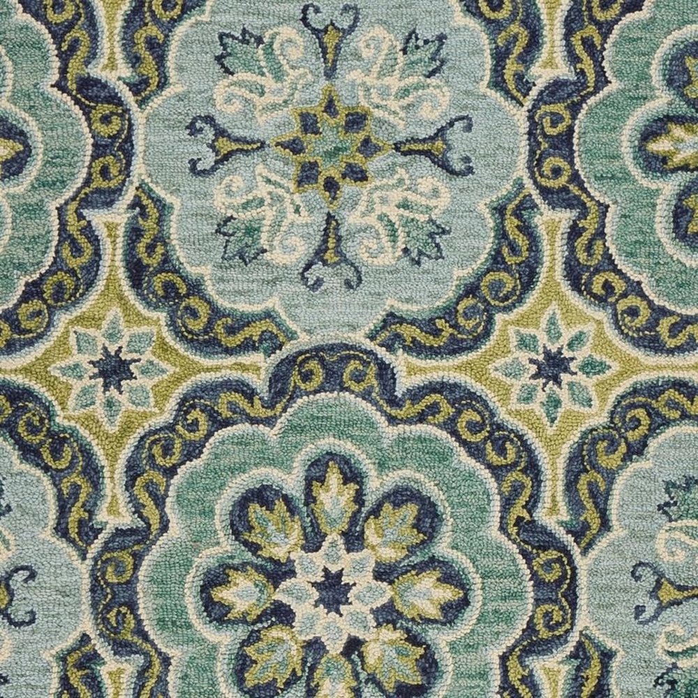 6' Green And Ivory Wool Geometric Hand Tufted Round Rug