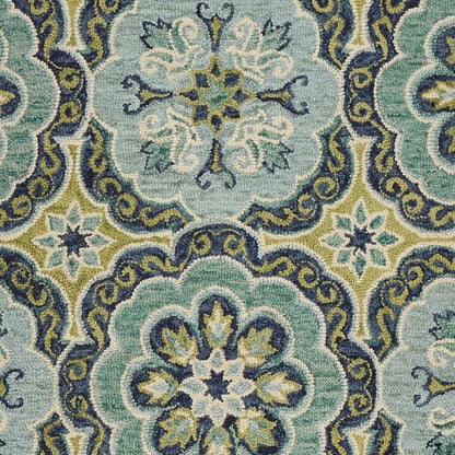 6' Green And Ivory Wool Geometric Hand Tufted Round Rug