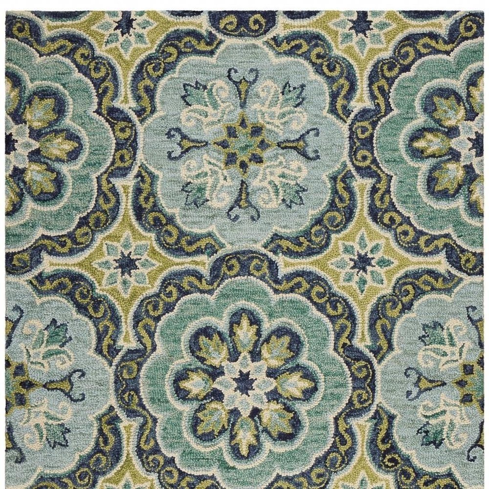 4' Round Green Floral Artwork Area Rug