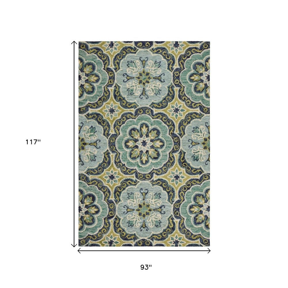 4' Round Green Floral Artwork Area Rug