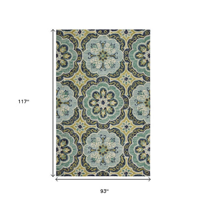 4' Round Green Floral Artwork Area Rug