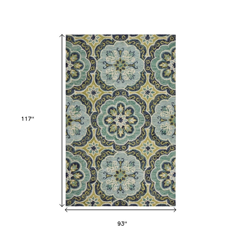 6' Green And Ivory Wool Geometric Hand Tufted Round Rug