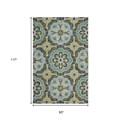 6' Green And Ivory Wool Geometric Hand Tufted Round Rug