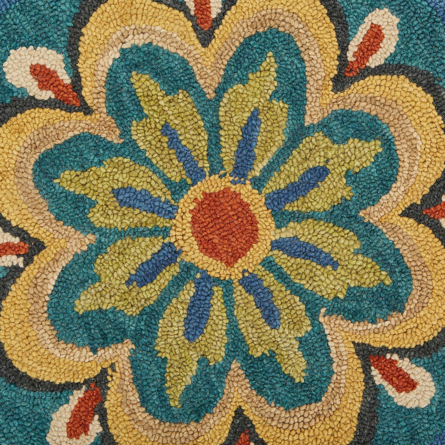 4' Blue and Orange Round Wool Floral Medallion Hand Tufted Area Rug