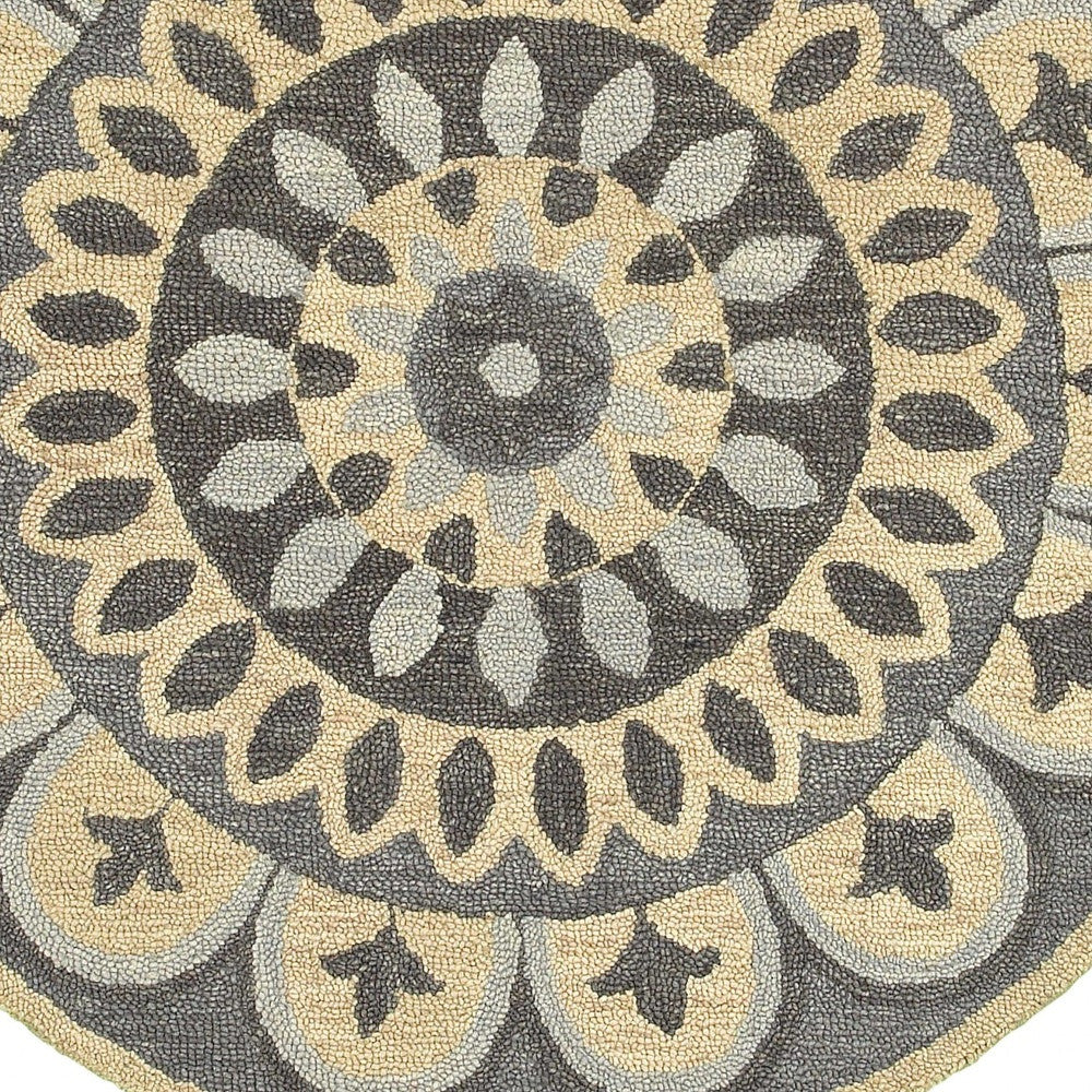 4' Round Gray Floral Bloom Area Rug