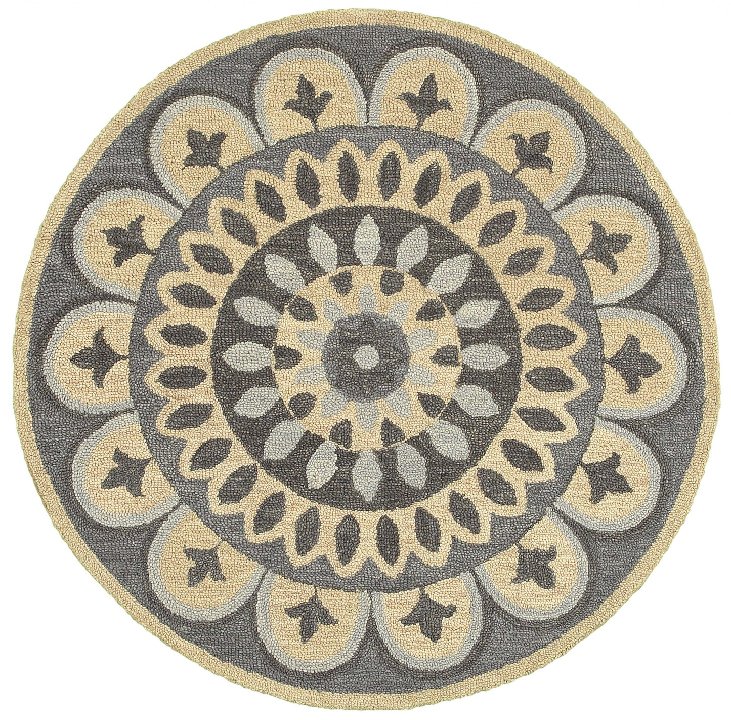 4' Round Gray Floral Bloom Area Rug