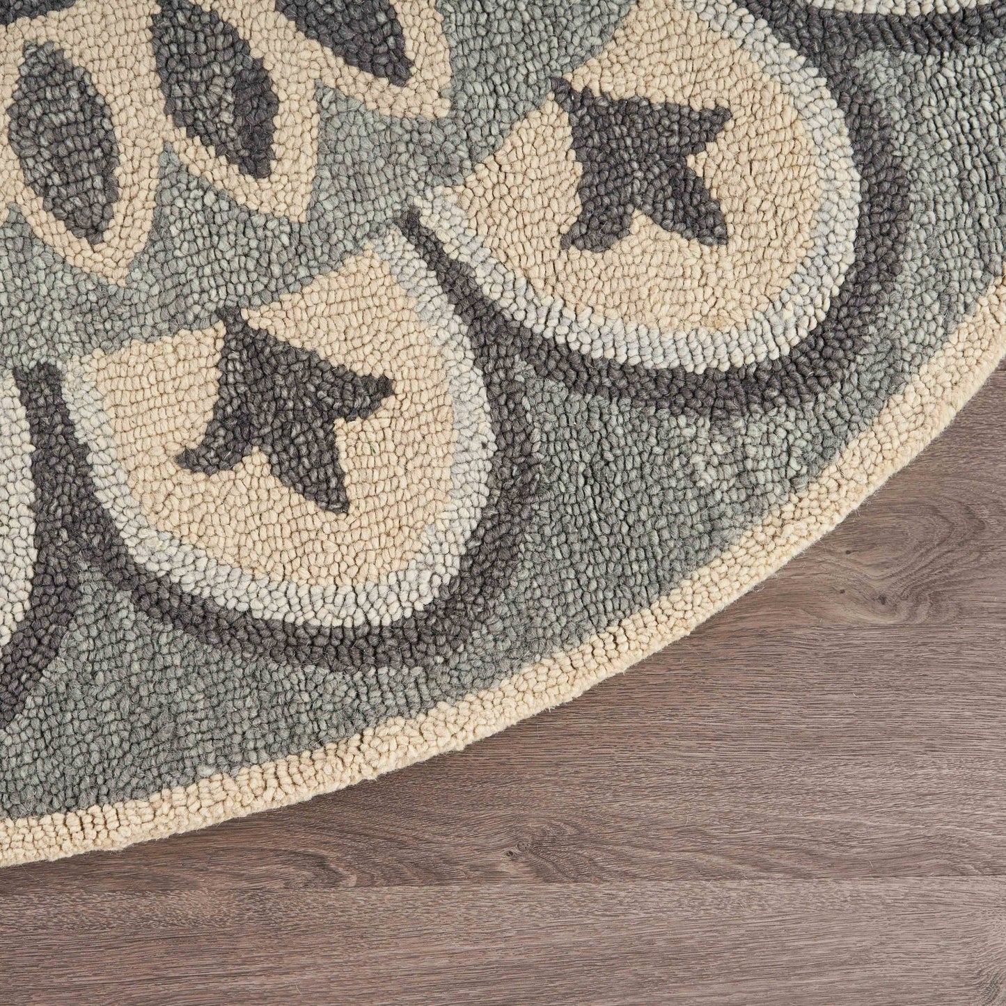 6' Gray Round Wool Geometric Hand Tufted Area Rug