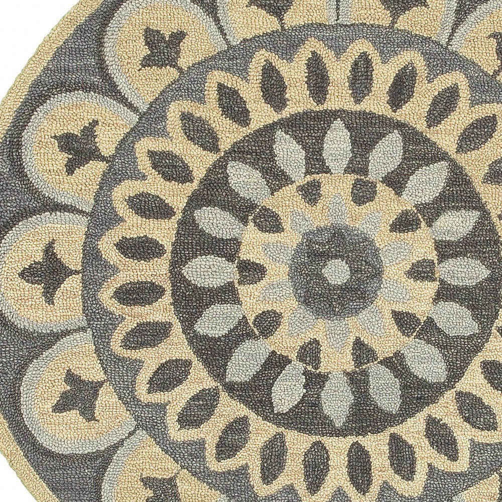 4' Round Gray Floral Bloom Area Rug