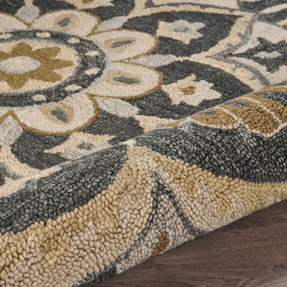 4' Round Black Flower Blossom Area Rug
