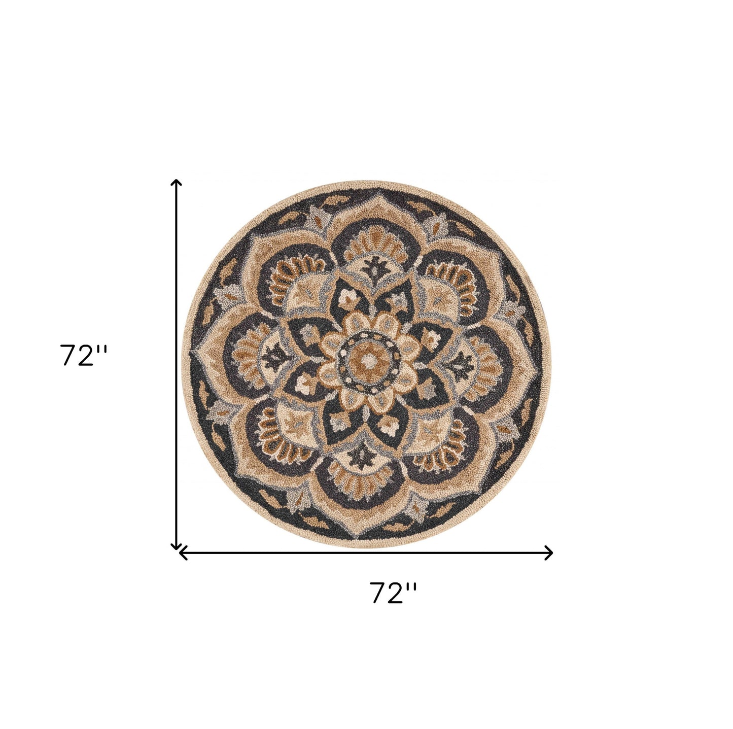 4' Round Black Flower Blossom Area Rug