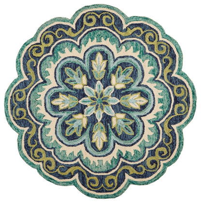 6' Green And Ivory Wool Geometric Hand Tufted Round Rug