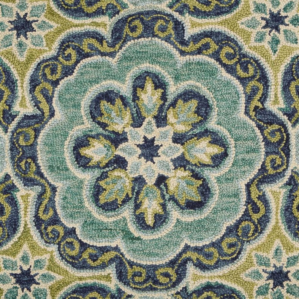 6' Green And Ivory Wool Geometric Hand Tufted Round Rug