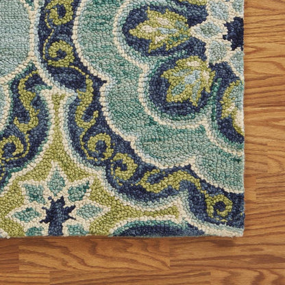 4' Round Green Floral Artwork Area Rug