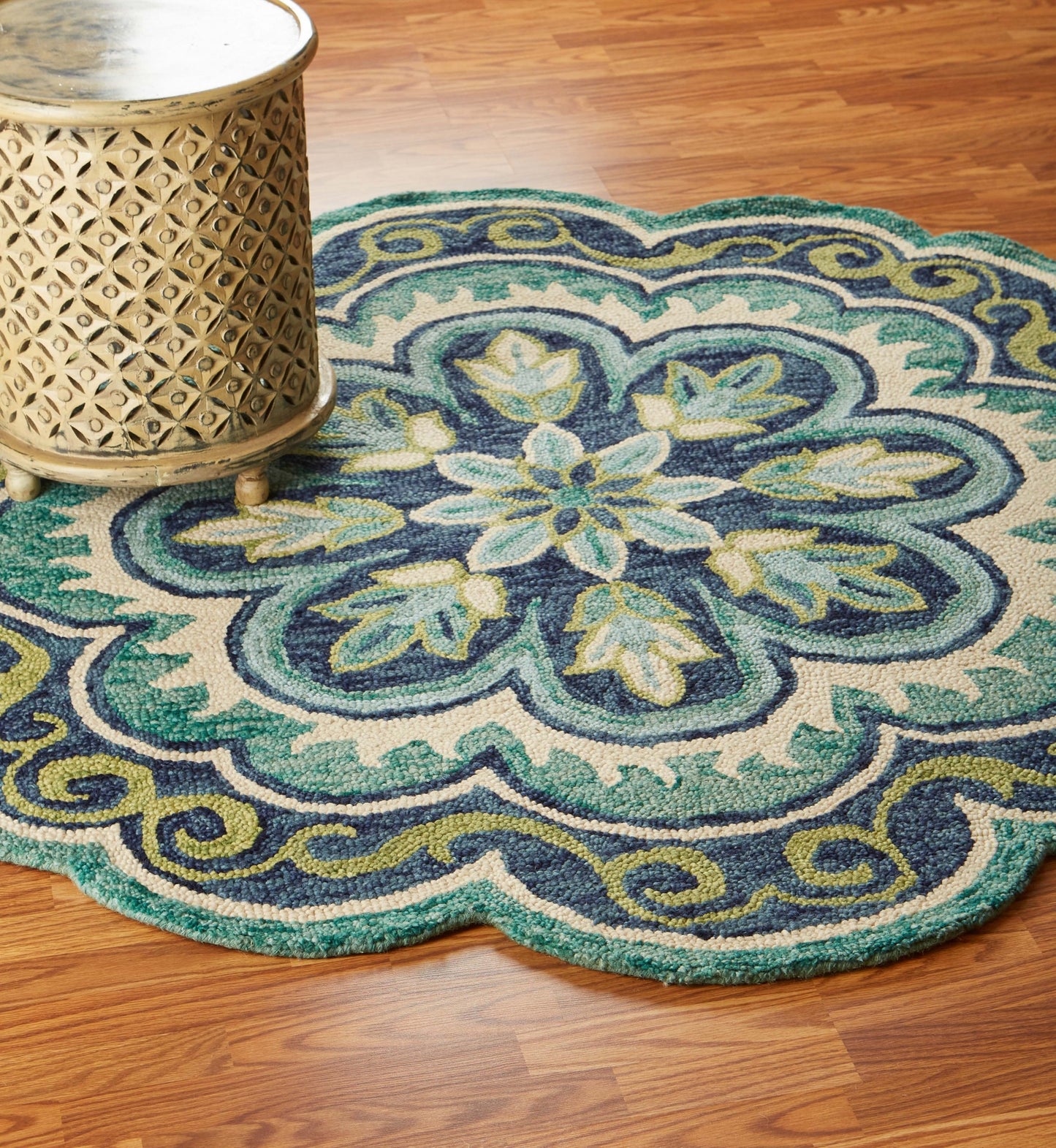 4' Round Green Floral Artwork Area Rug