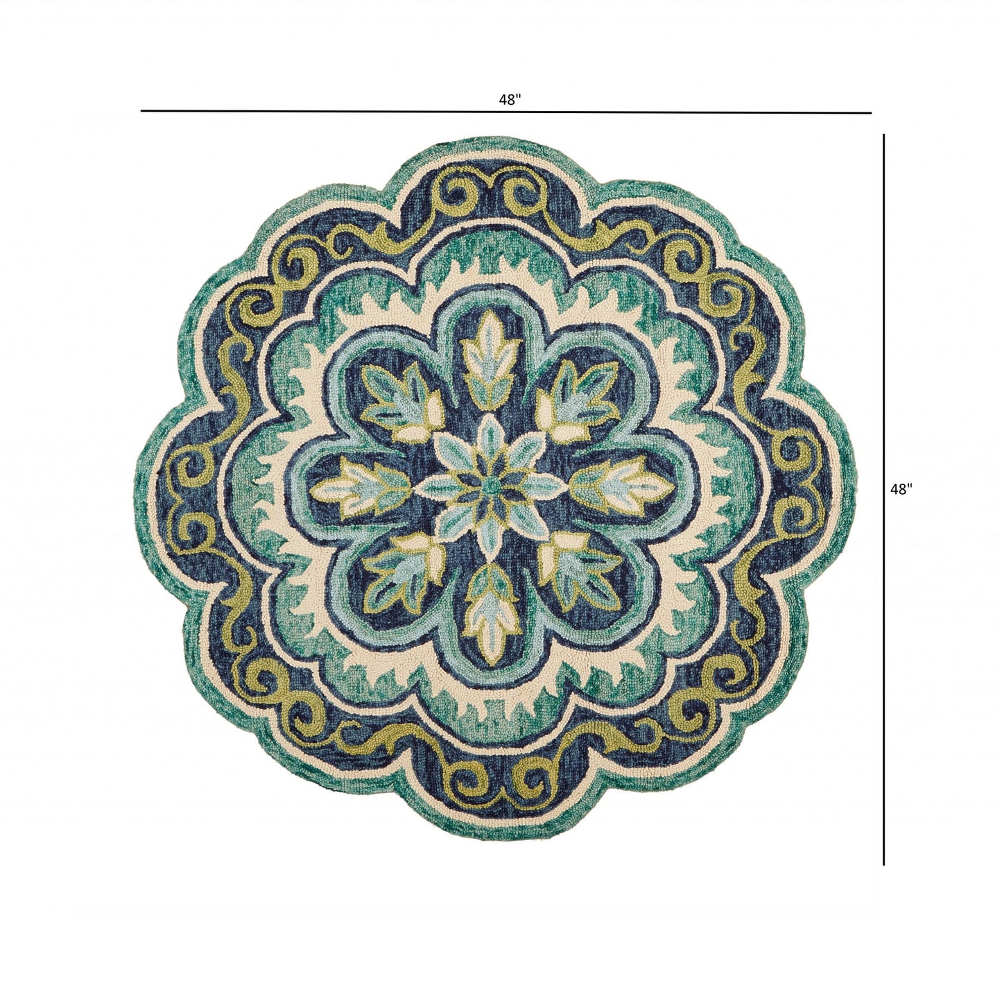 4' Round Green Floral Artwork Area Rug