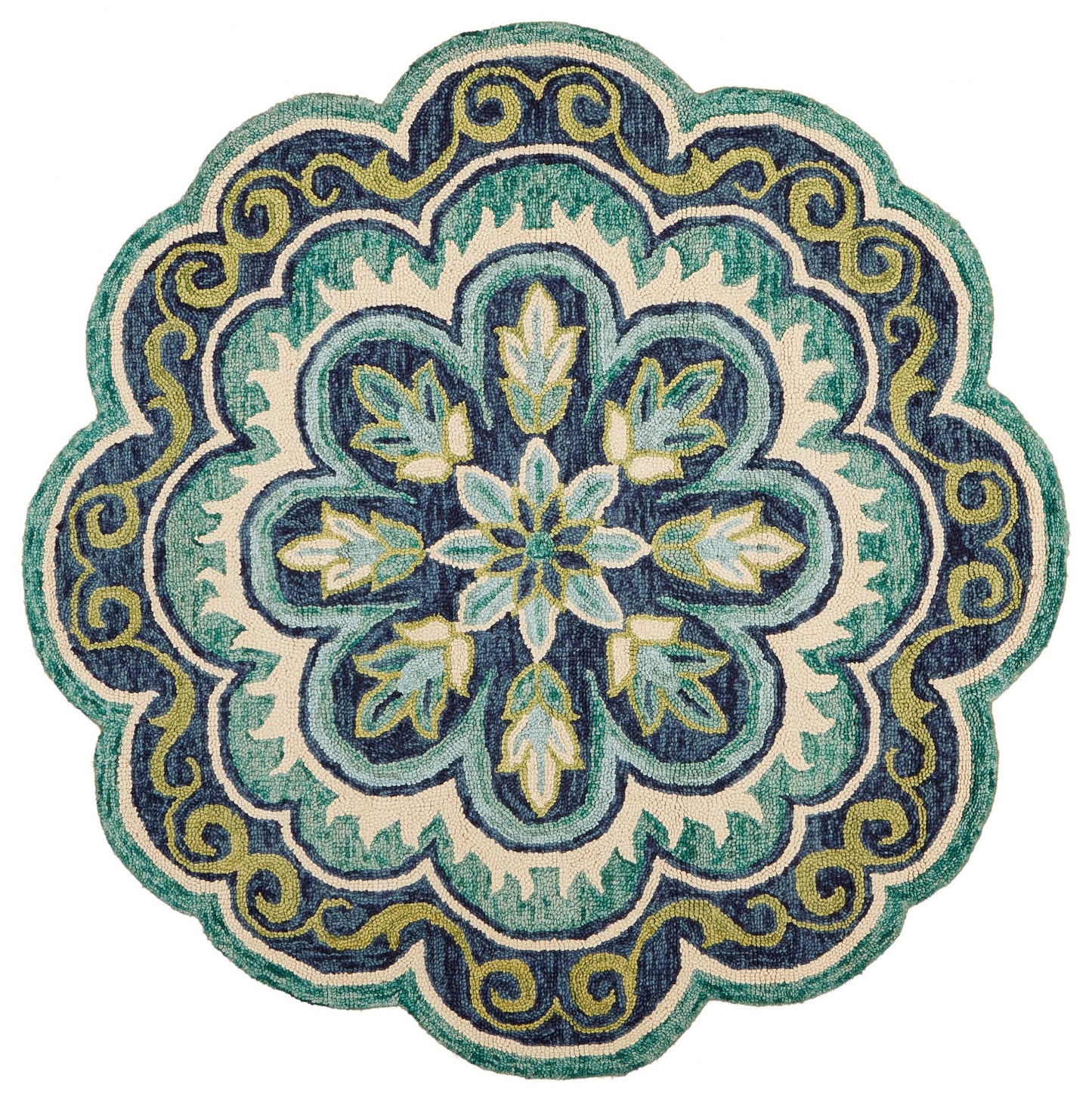 4' Round Green Floral Artwork Area Rug