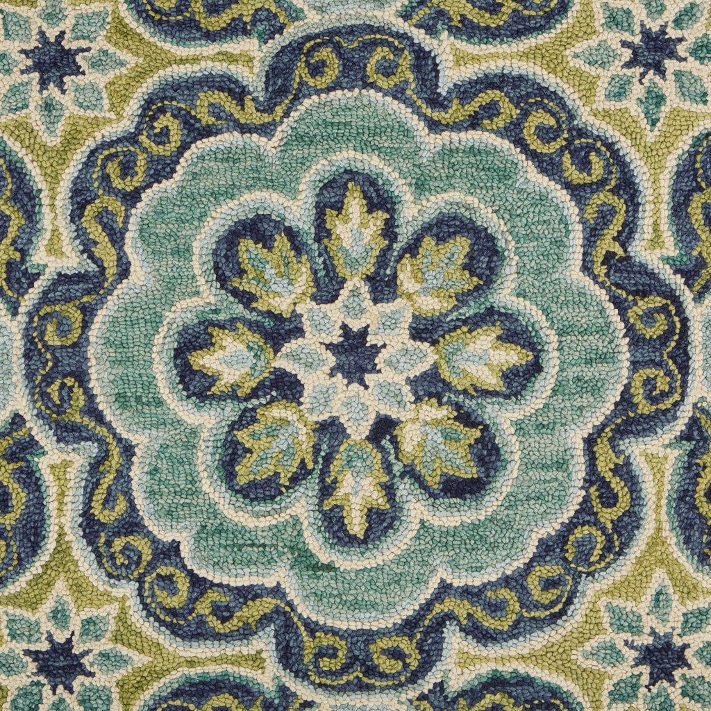 4' Round Green Floral Artwork Area Rug