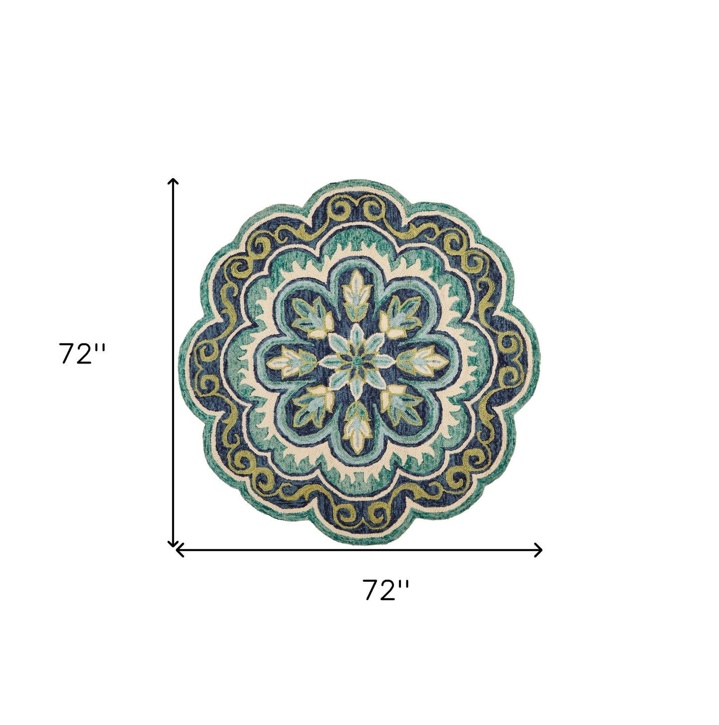 4' Round Green Floral Artwork Area Rug