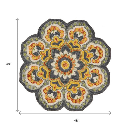 4' Gray Wool Geometric Hand Tufted Round Rug