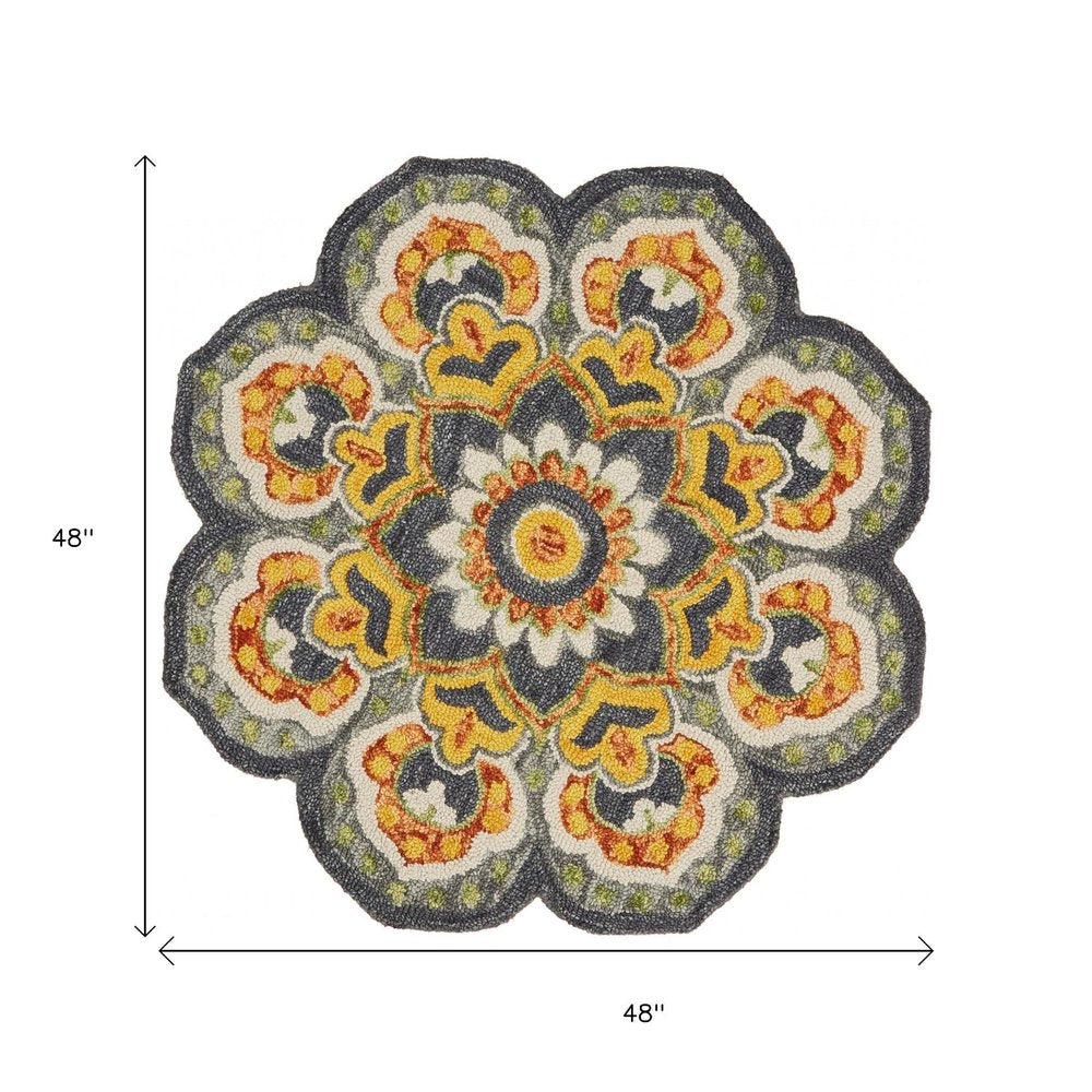 4' Gray Wool Geometric Hand Tufted Round Rug