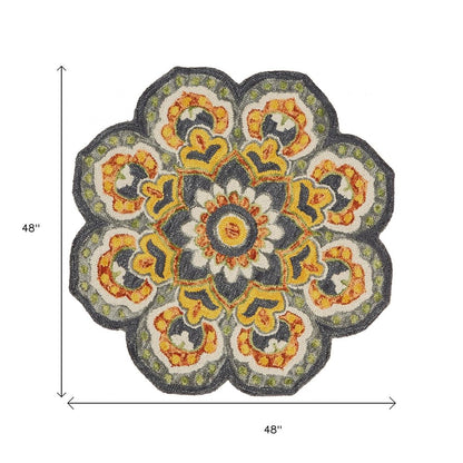 4' Gray Wool Geometric Hand Tufted Round Rug