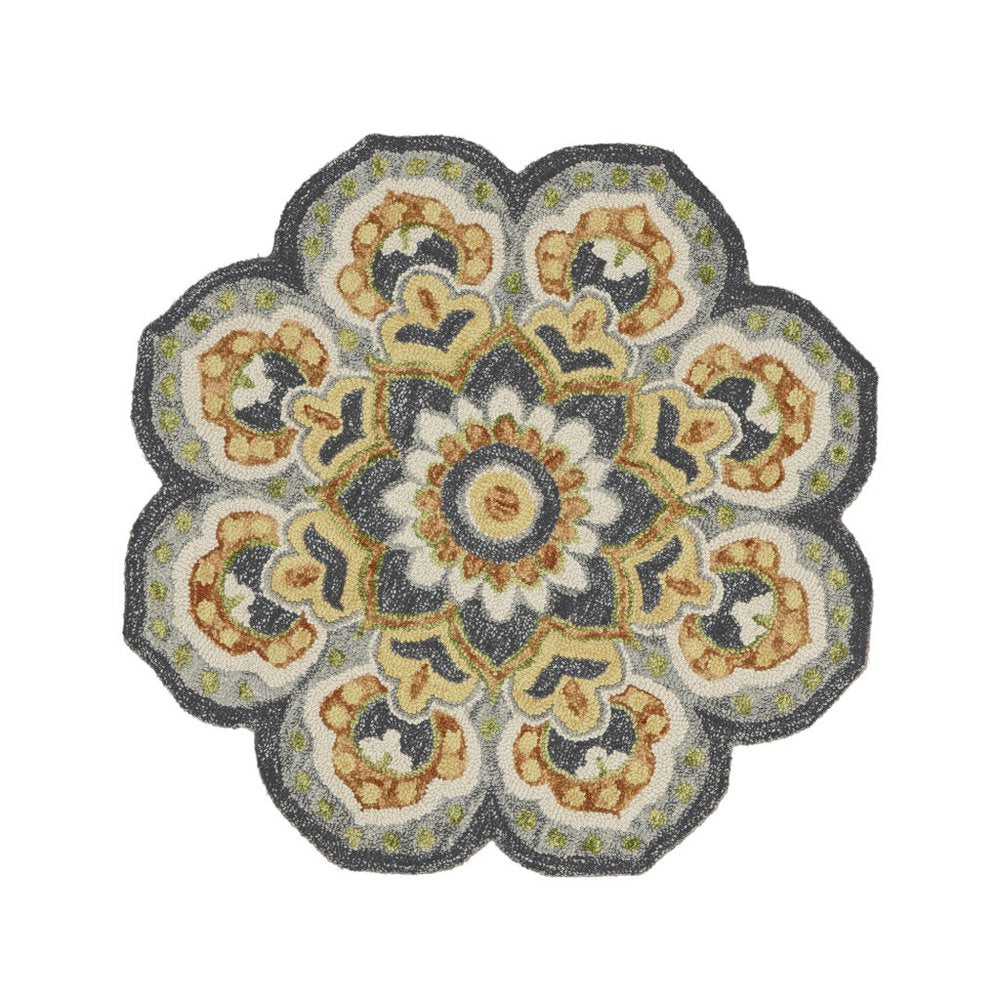 6' Gray Wool Geometric Hand Tufted Round Rug