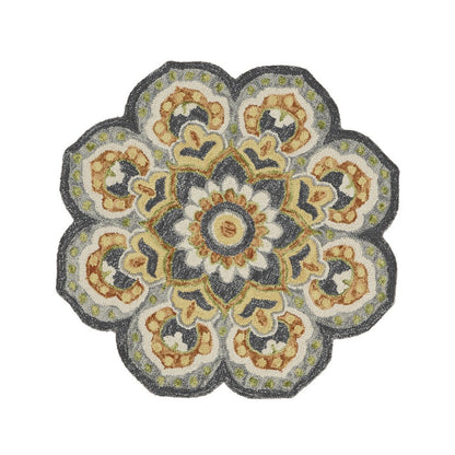 6' Gray Wool Geometric Hand Tufted Round Rug
