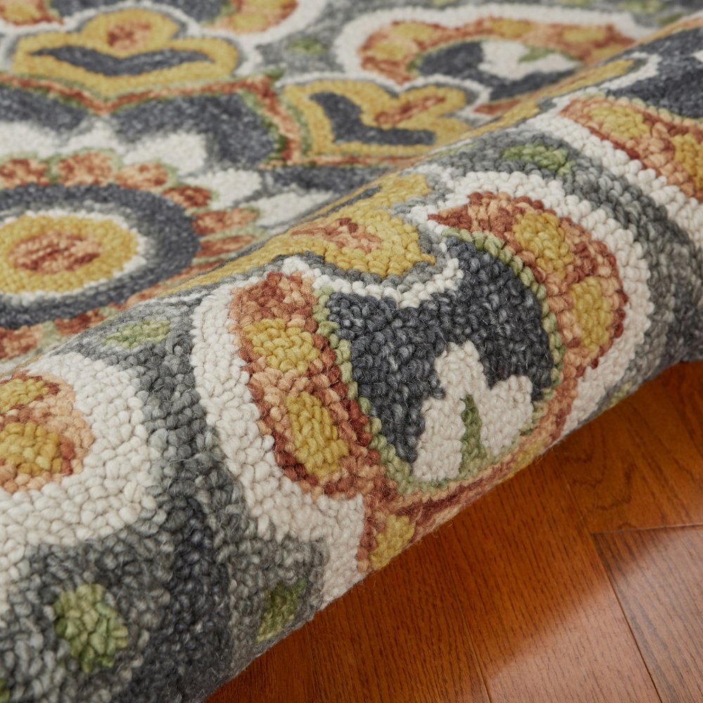 6' Gray Wool Geometric Hand Tufted Round Rug