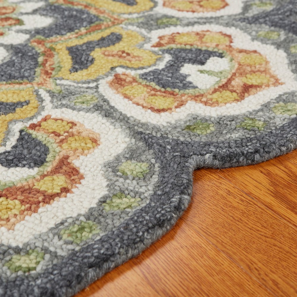 6' Gray Wool Geometric Hand Tufted Round Rug