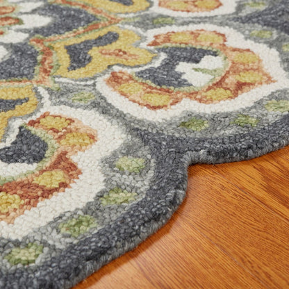 6' Gray Wool Geometric Hand Tufted Round Rug