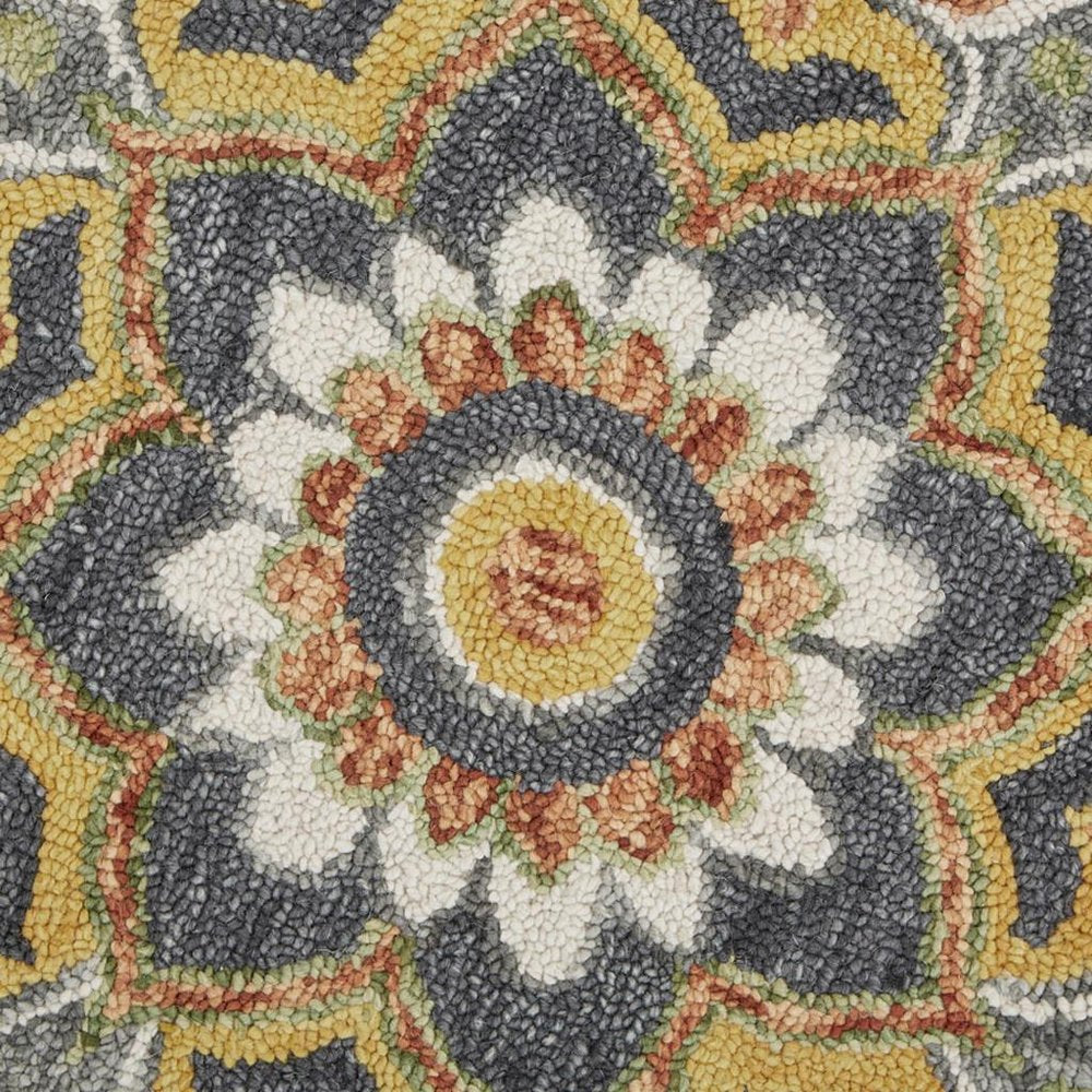 6' Gray Wool Geometric Hand Tufted Round Rug