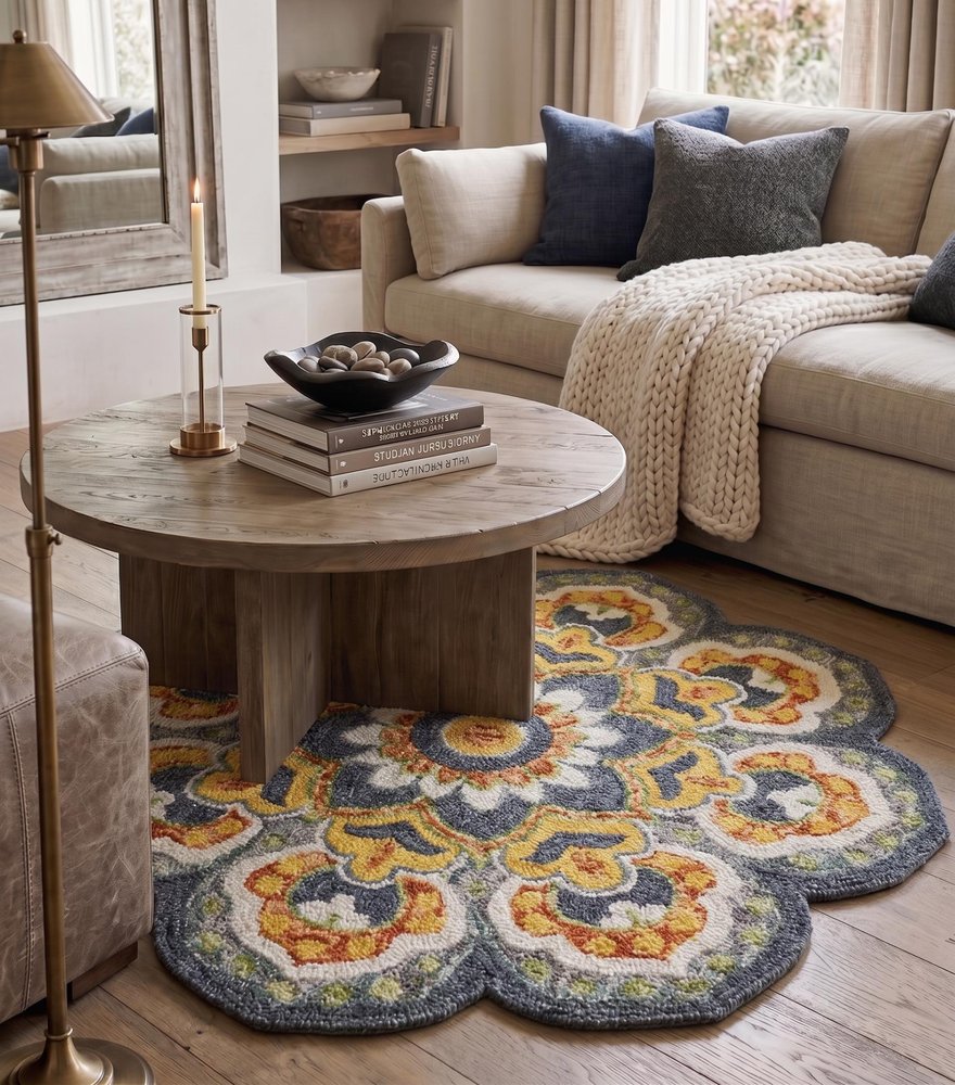 6' Gray Wool Geometric Hand Tufted Round Rug