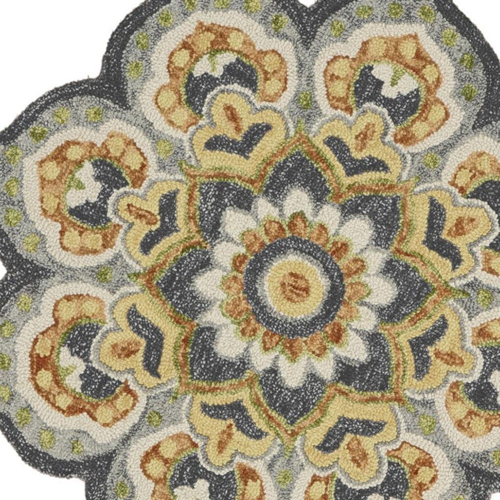 6' Gray Wool Geometric Hand Tufted Round Rug