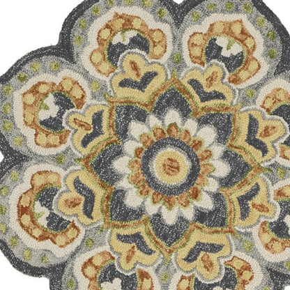 6' Gray Wool Geometric Hand Tufted Round Rug
