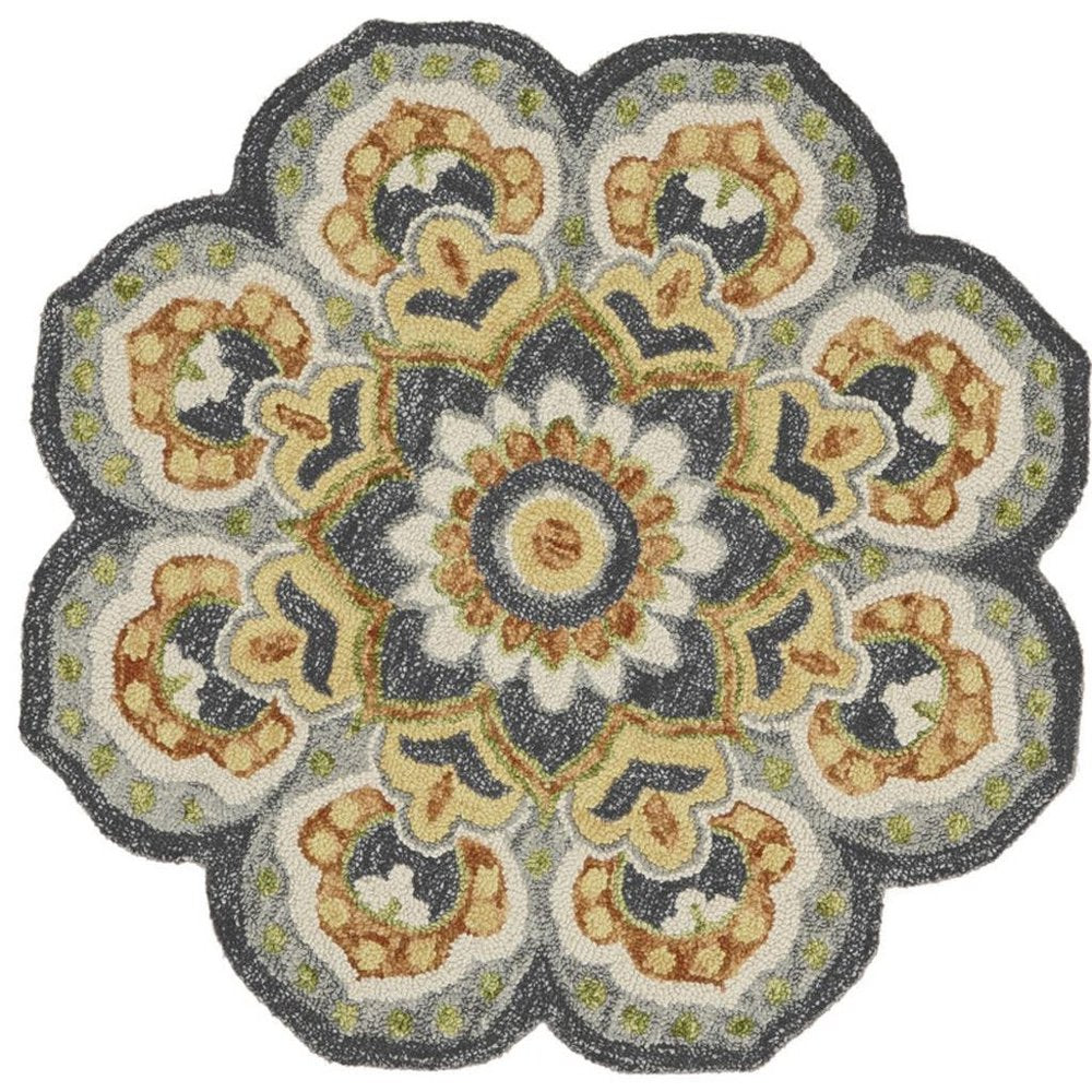 6' Gray Wool Geometric Hand Tufted Round Rug