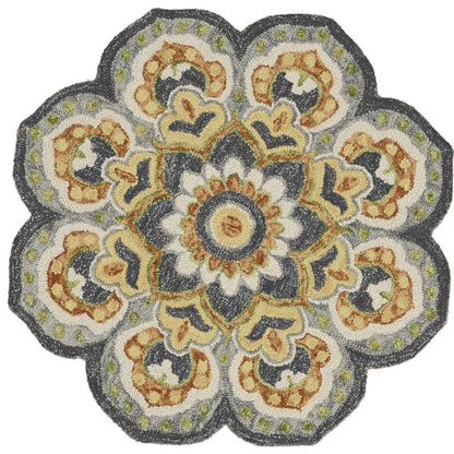 6' Gray Wool Geometric Hand Tufted Round Rug