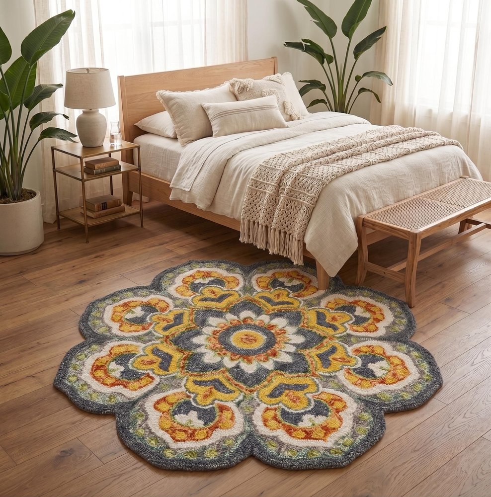 6' Gray Wool Geometric Hand Tufted Round Rug