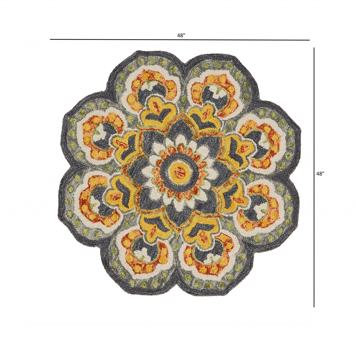 4' Round Gray And Gold Floret Area Rug