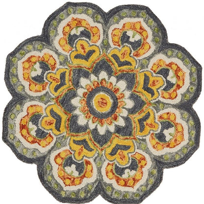 4' Gray Wool Geometric Hand Tufted Round Rug
