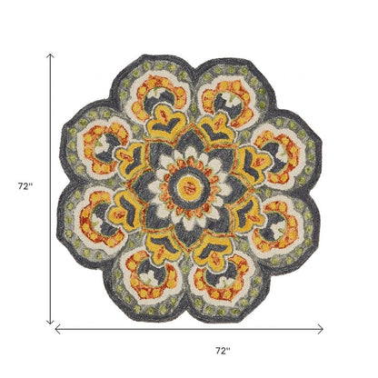 6' Gray Wool Geometric Hand Tufted Round Rug