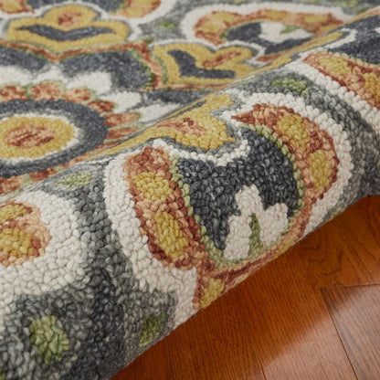 6' Gray Wool Geometric Hand Tufted Round Rug