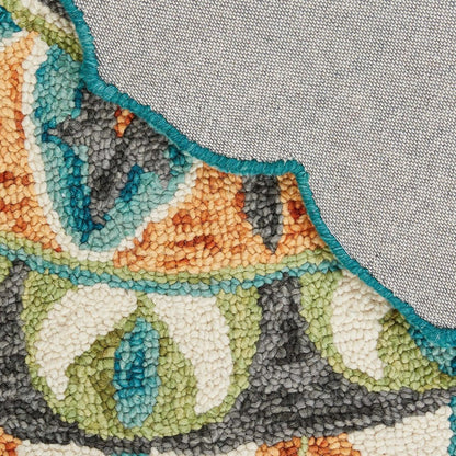 6' Blue And Green Wool Geometric Hand Tufted Round Rug