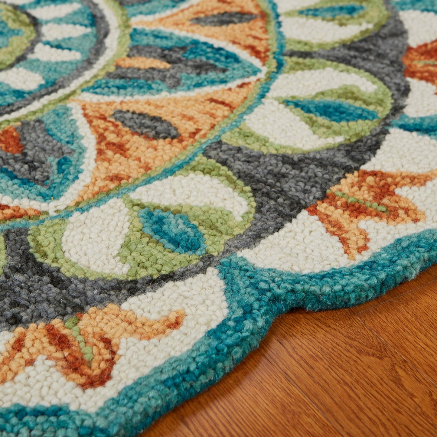 4' Round Blue And Orange Medallion Area Rug