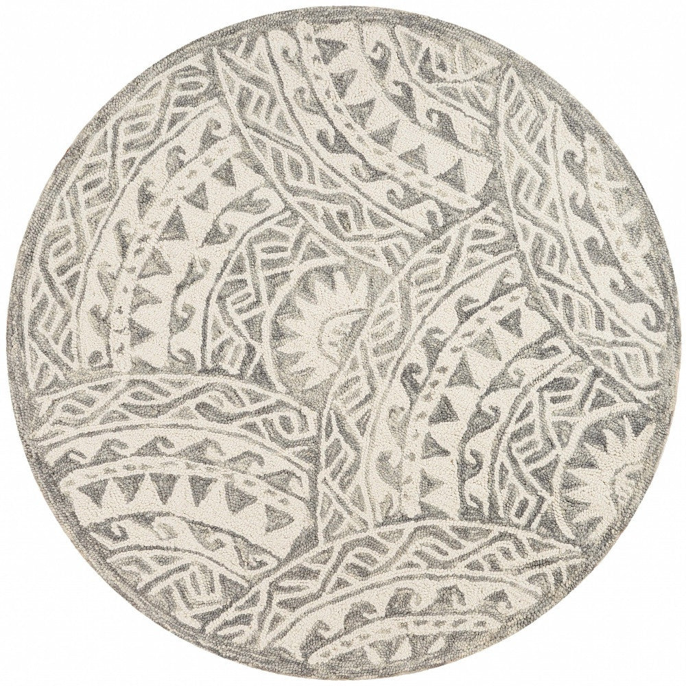 4' Round Gray Decorative Waves Area Rug